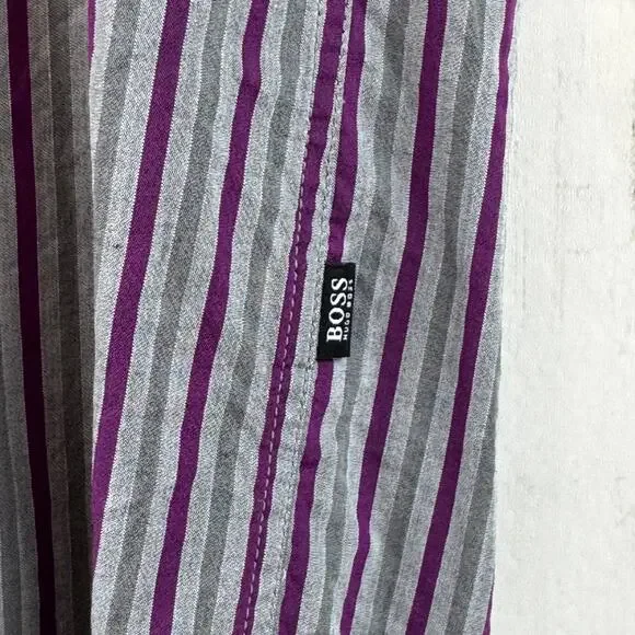 Hugo Boss Purple/Grey Striped Cotton Regular Fit Button Down Shirt Size Large - Picture 4 of 15